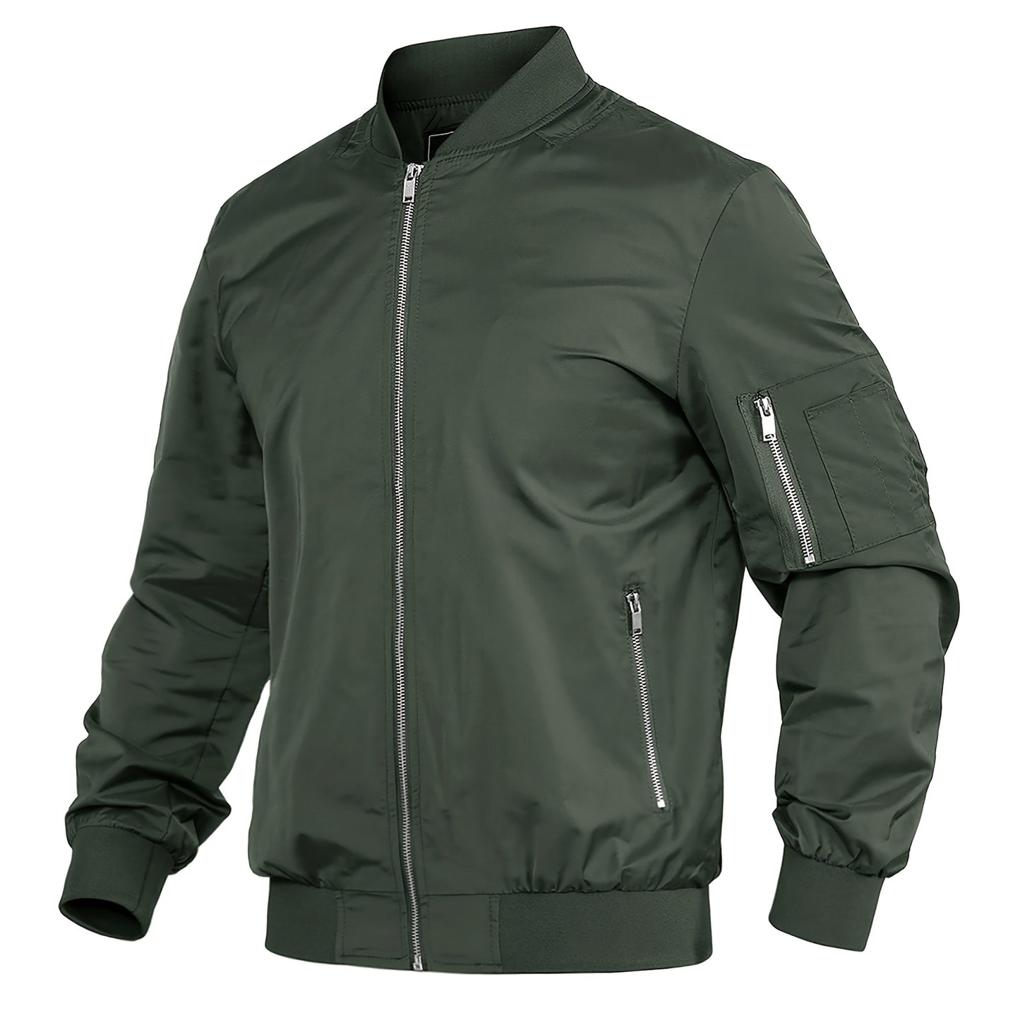 CRYSULLY Men's Light Windproof Bomber Jacket Zip Pockets
