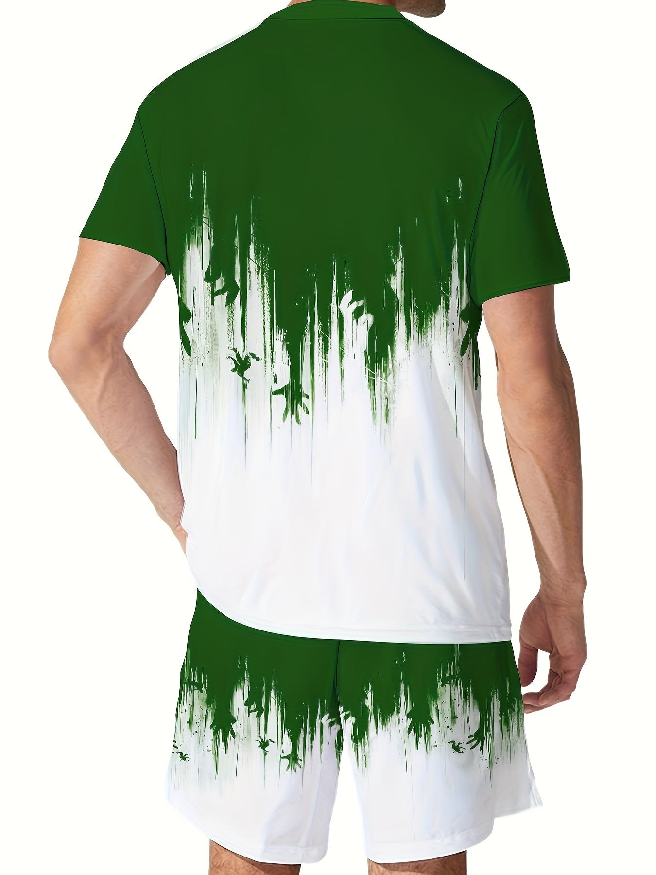 2 Piece Men's Casual T Shirt And Shorts Set Print Polyester