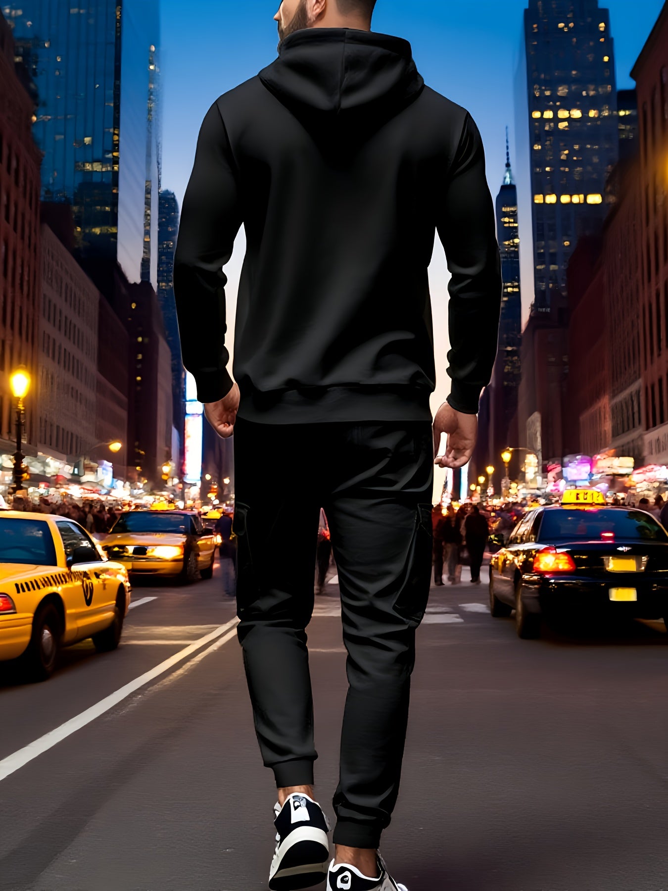 Mens Hooded Half Zip Sweatshirt Set With Cargo Joggers