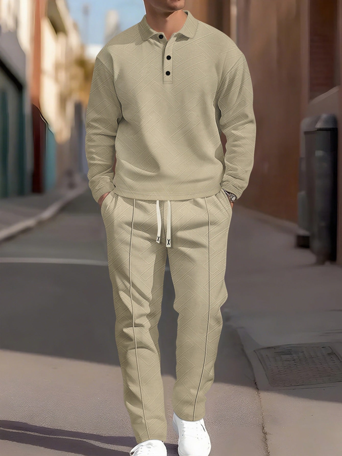Men's Casual Slim Lapel Jacquard Knit Suit Set Autumn Winter