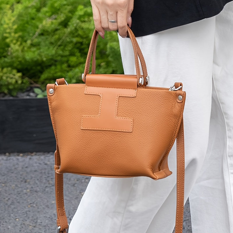 Leather Handbag Large Capacity With Detachable Strap