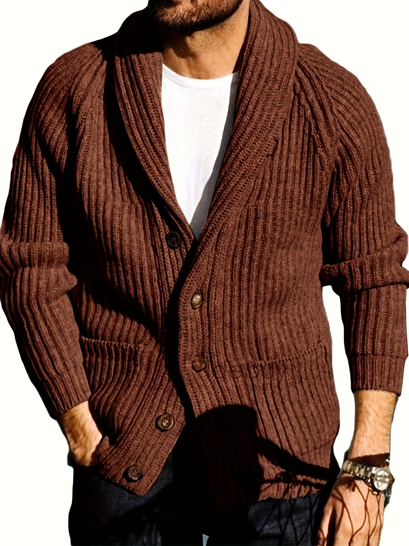 Men's Shawl Collar Cardigan Cable Knit Ribbed Outwear
