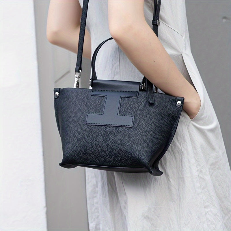 Leather Handbag Large Capacity With Detachable Strap