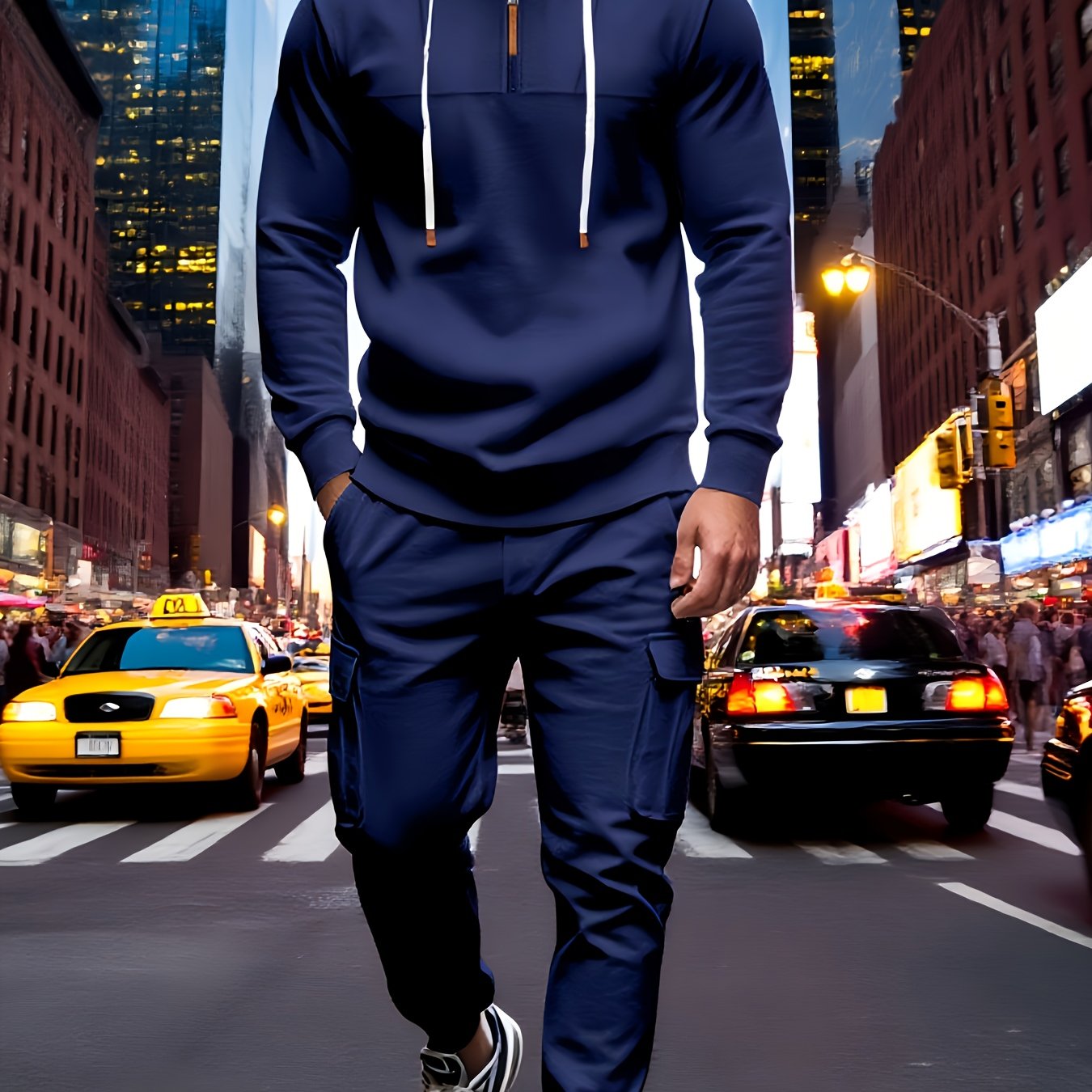 Mens Hooded Half Zip Sweatshirt Set With Cargo Joggers