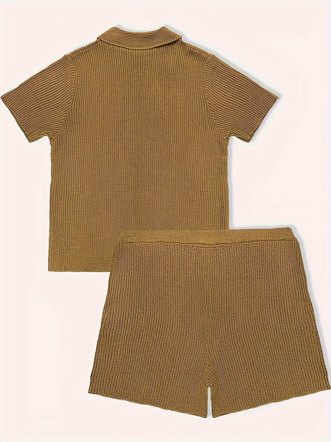 Nylon Knit Button Up Shirt and Shorts Set for Spring