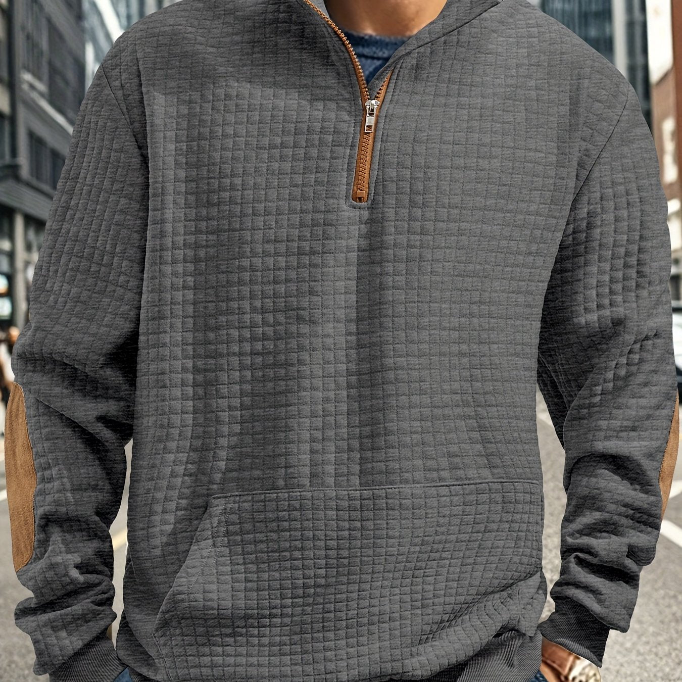 Men Casual Versatile Half Zip Quilted Sweatshirt Cozy