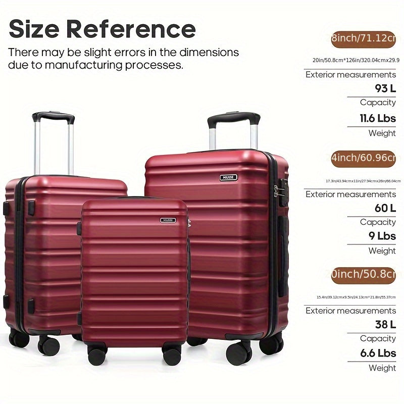 Hard Shell Luggage 3pc Set With Spinner Wheels TSA Lock