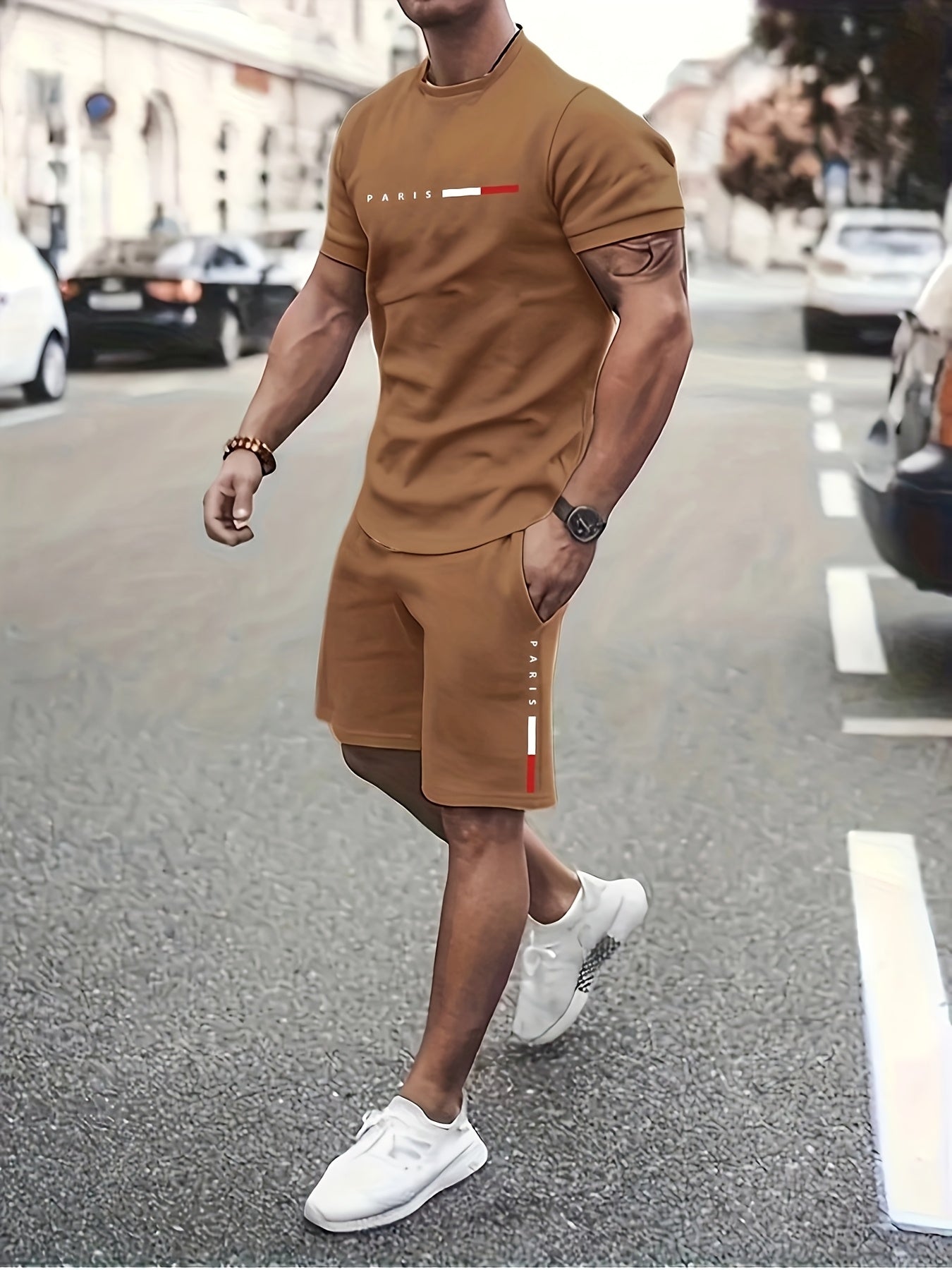 Men's Paris Print Two Piece Casual Sportswear Set Regular