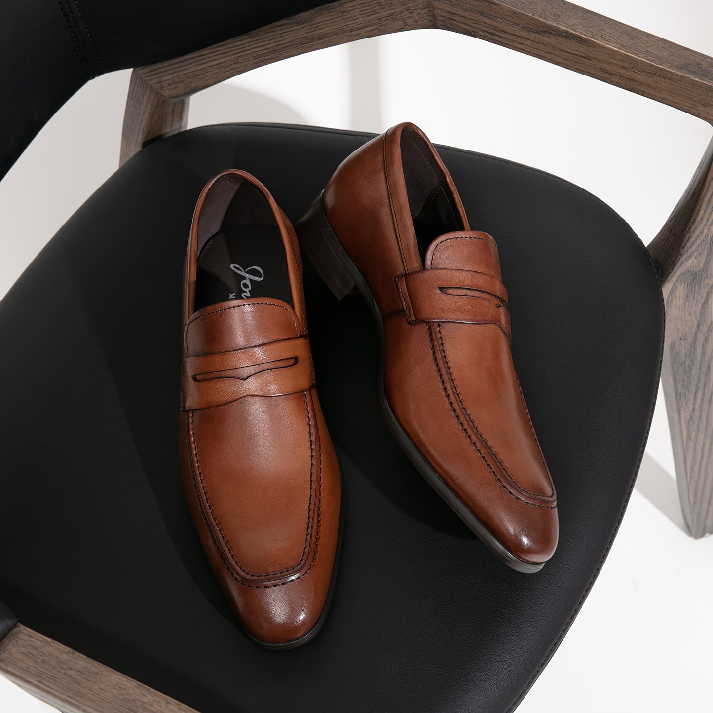 JOUSEN Men Slip On Dress Shoes Leather Penny Loafers