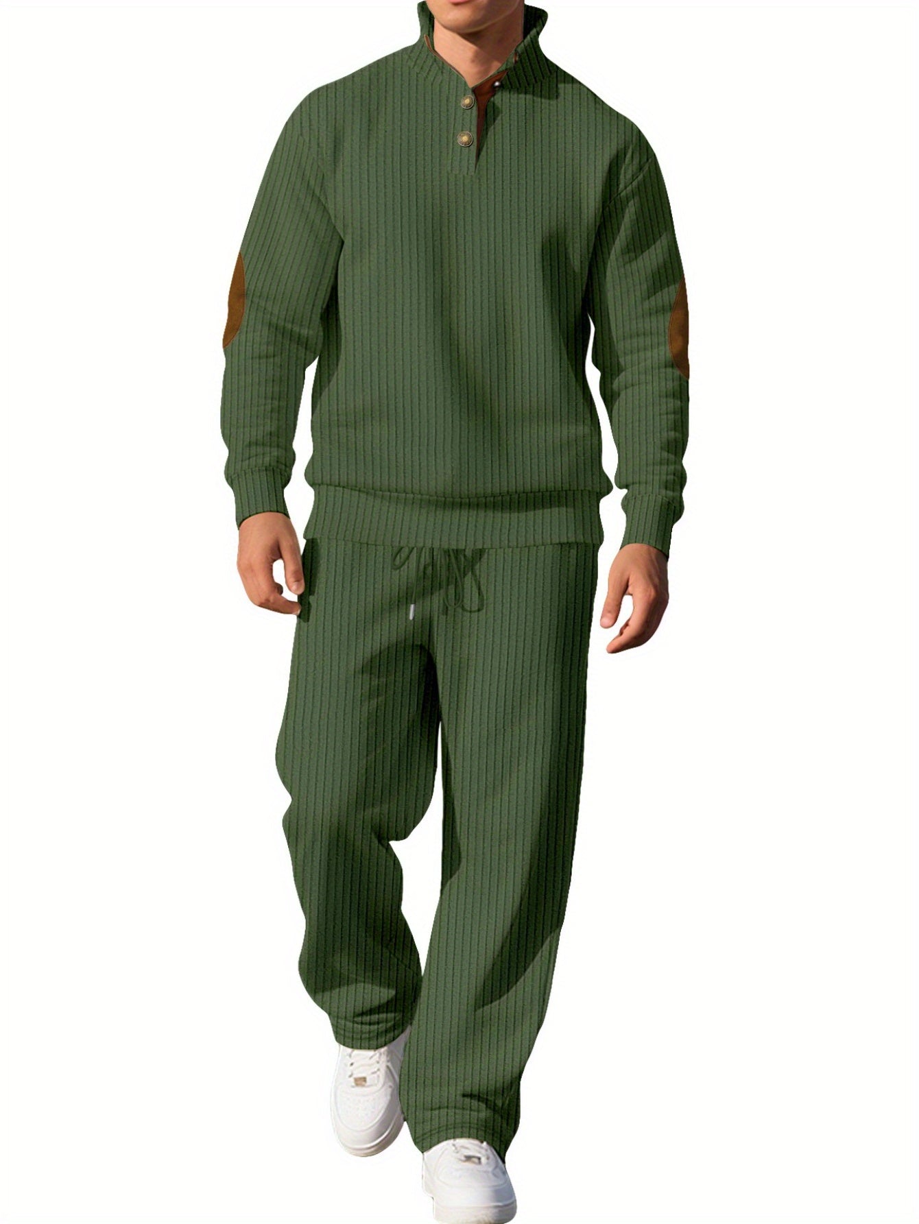 Men's Two Piece Casual Suit Stand Collar Jacquard Knit Set