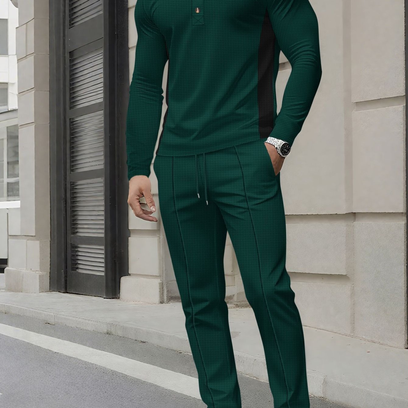 Mens Slim Fit Sweatshirt And Pants Set With High Neck