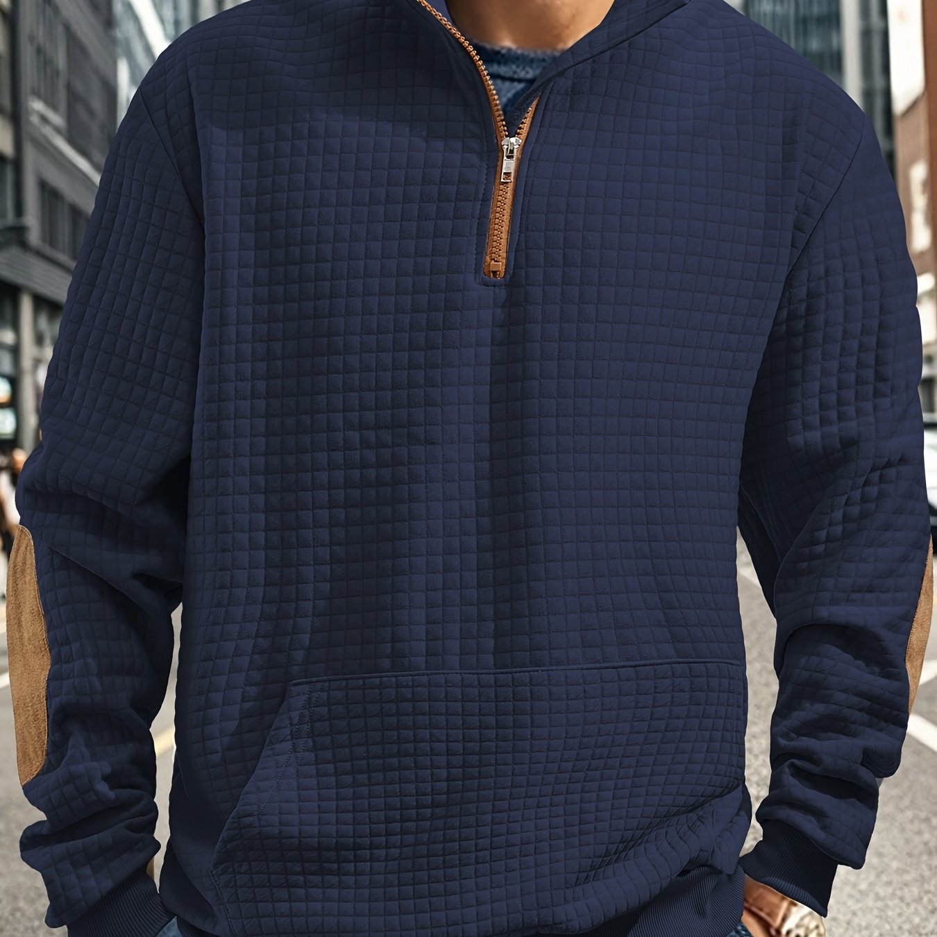 Men Casual Versatile Half Zip Quilted Sweatshirt Cozy
