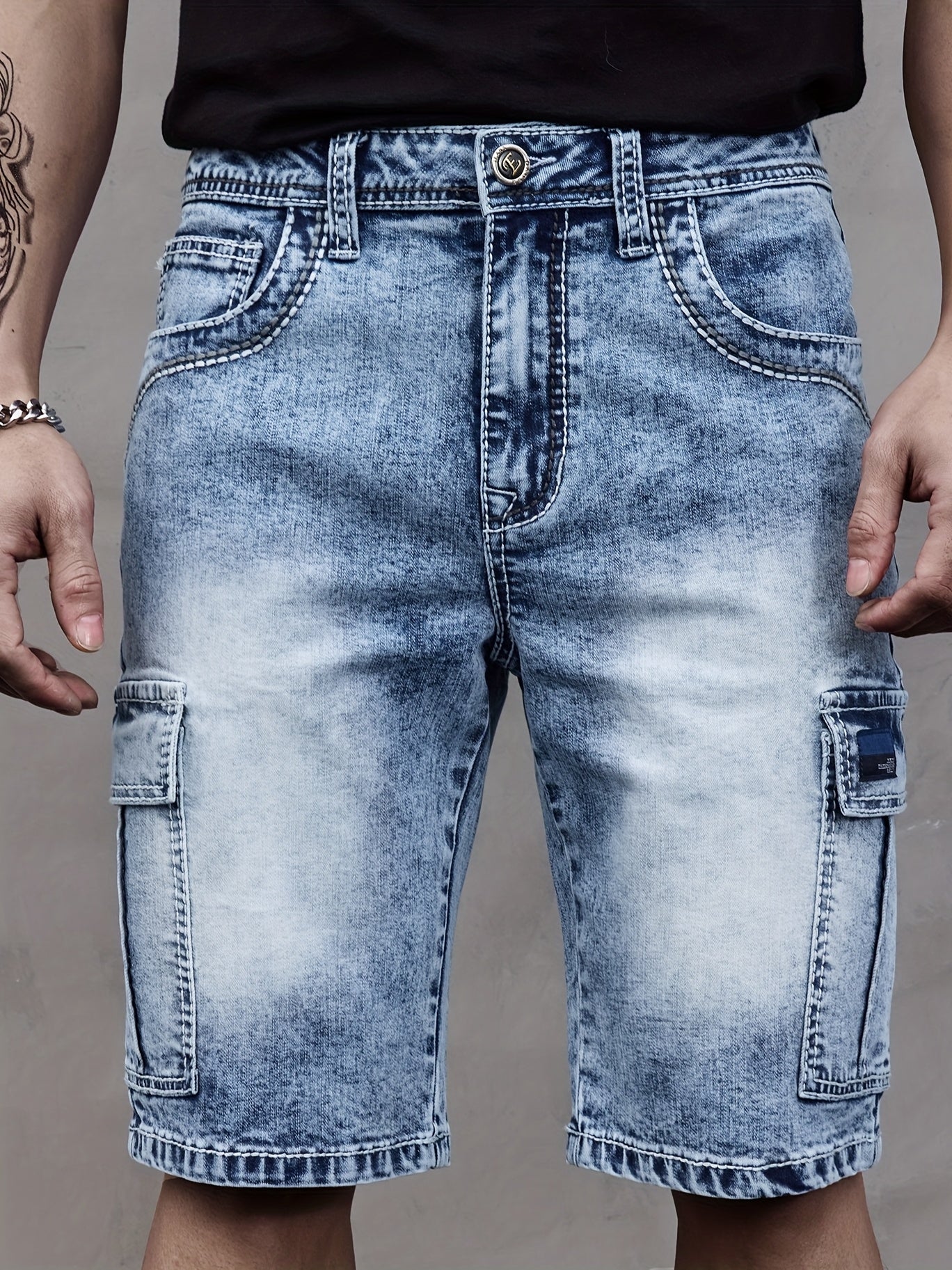 ESDVQ Mens Denim Shorts With Multi Pockets Stretch Fit