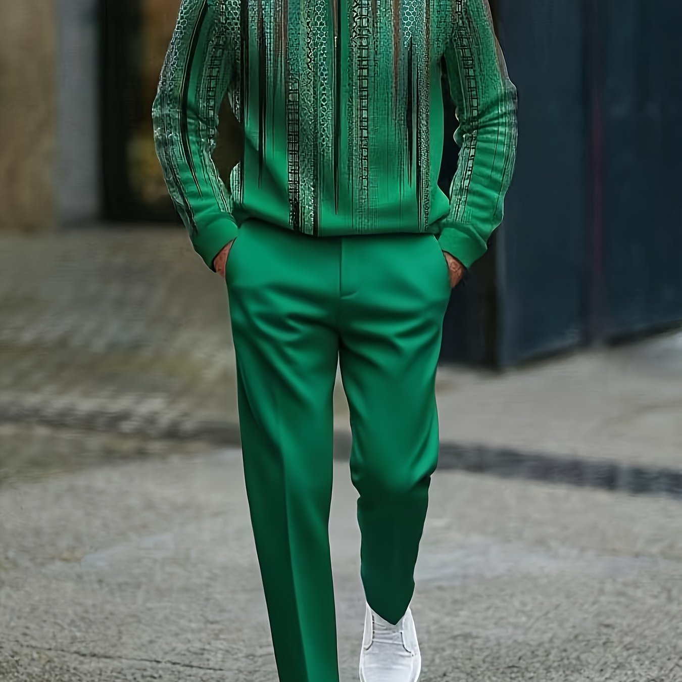 Mens 2 Pack Long Sleeve Sports Suit Set With 3D Pattern
