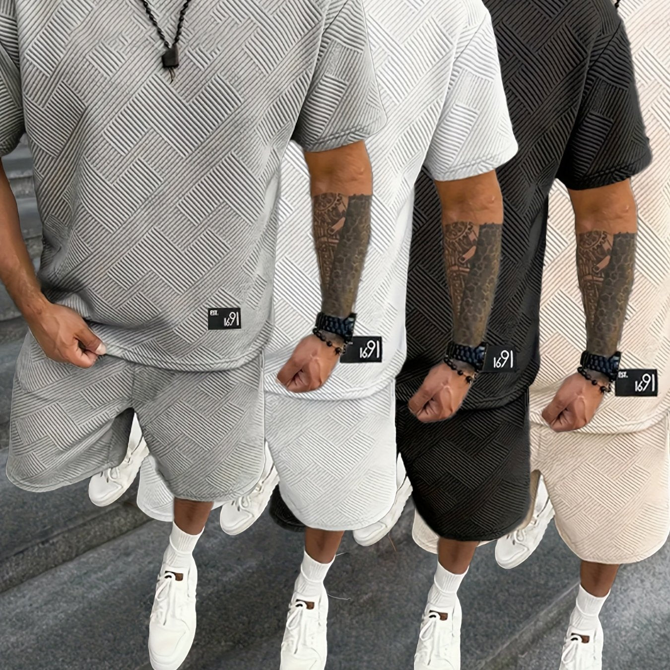 Xingfan OBM Men's Trendy Crew Neck T Shirt Two-Piece Set