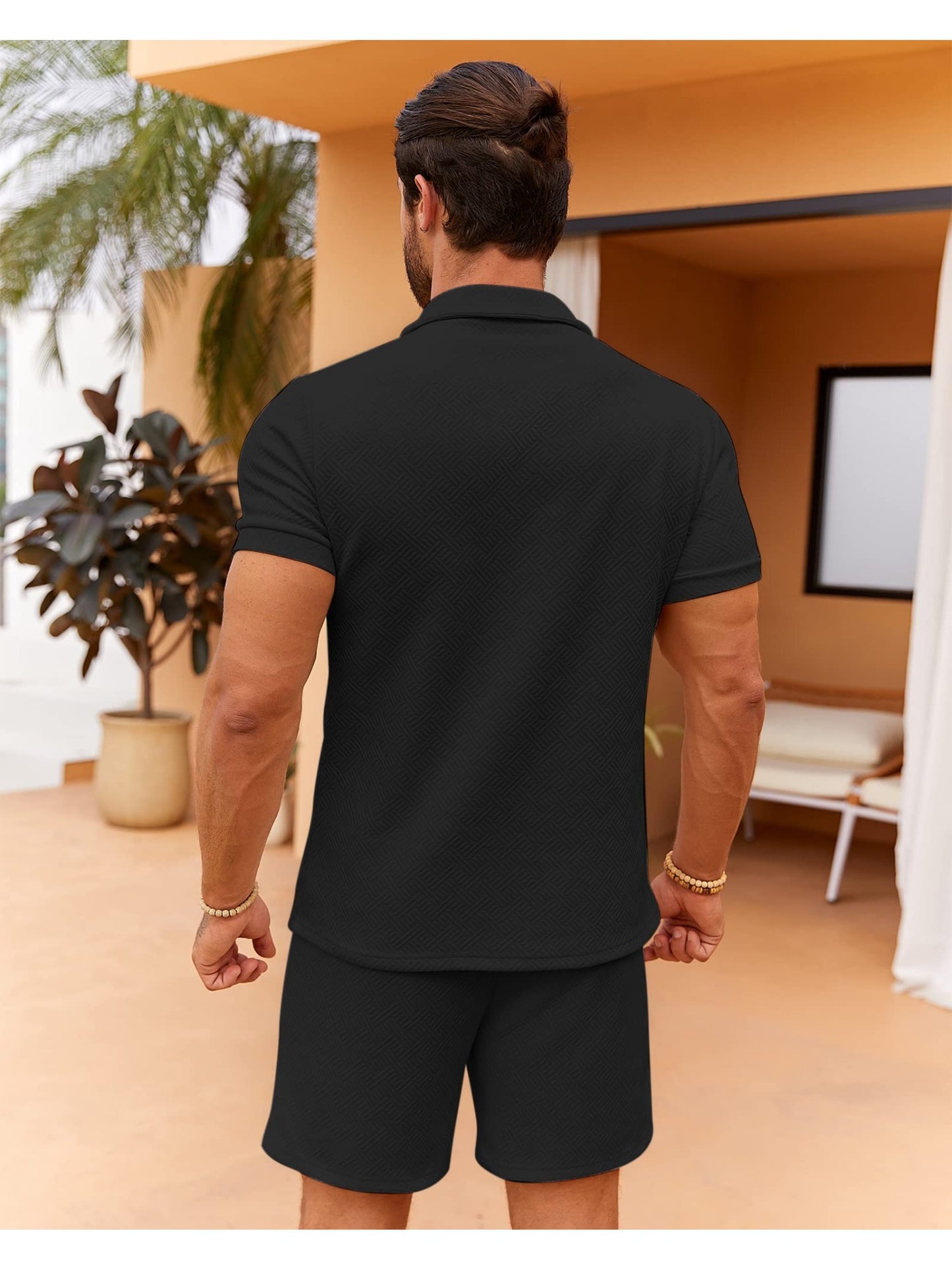 Mens Polo Shirt And Shorts Set 2Pc Casual Summer Outfit