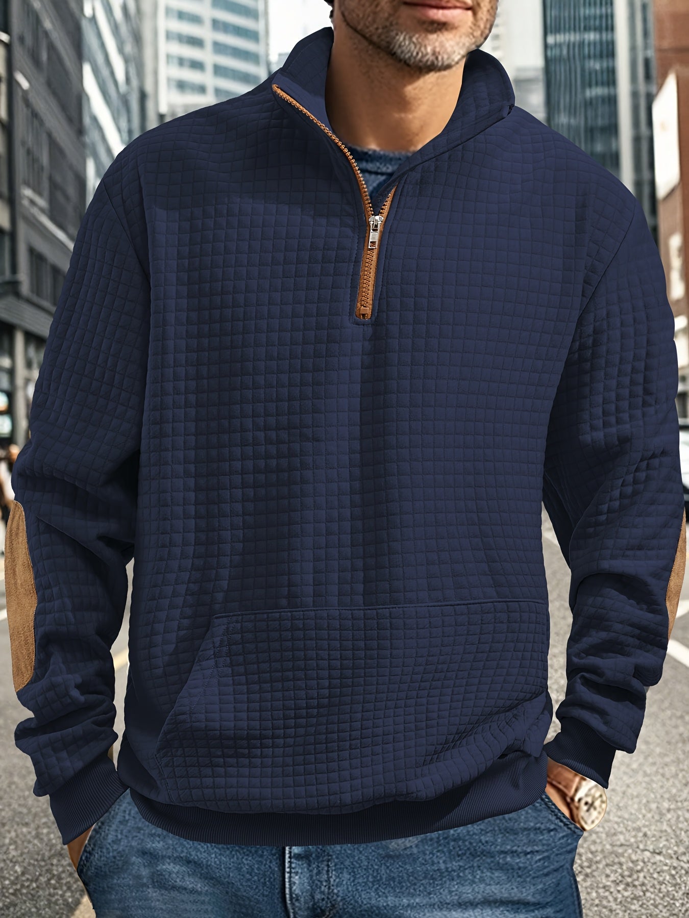 Men Casual Versatile Half Zip Quilted Sweatshirt Cozy