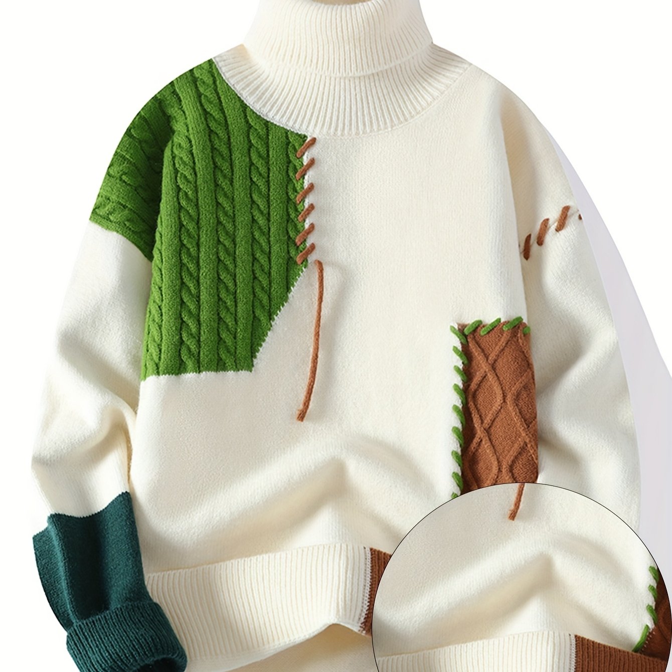 SENMEIGUO Mens Slim Fit Geometric Knit Pullover High Neck