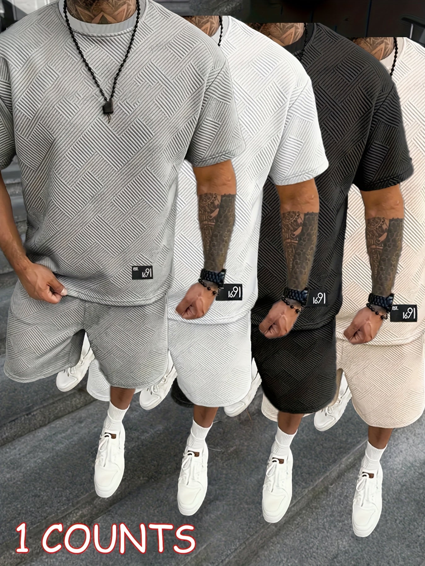 Xingfan OBM Men's Trendy Crew Neck T Shirt Two-Piece Set