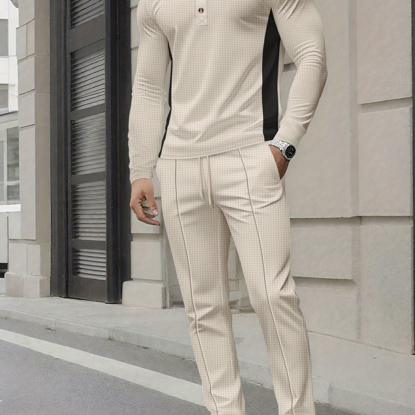 Mens Slim Fit Sweatshirt And Pants Set With High Neck