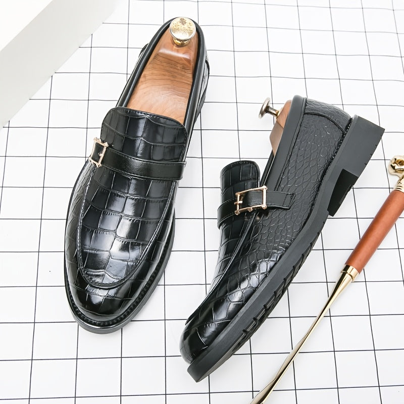 Gentleman Footwear Slip On Loafers Crocodile Texture Buckle