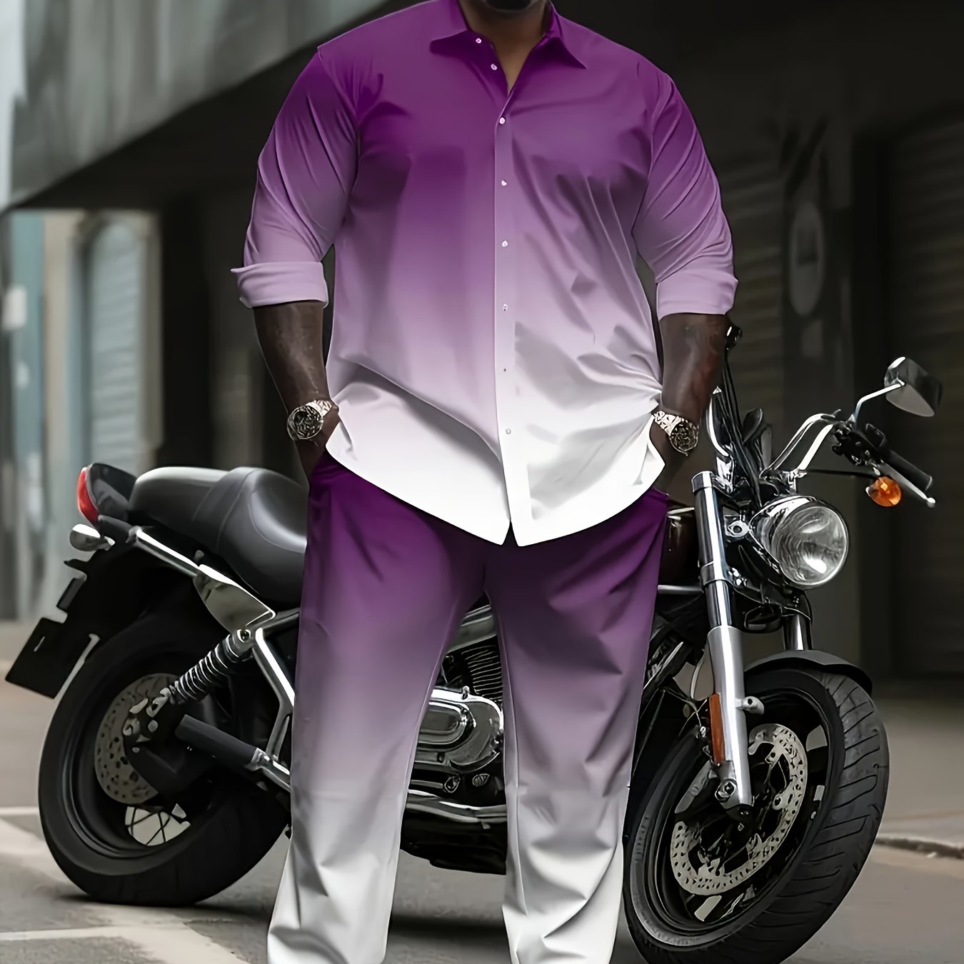 Men's 2pc Tracksuit Set Gradient Long Sleeve Shirt Pants