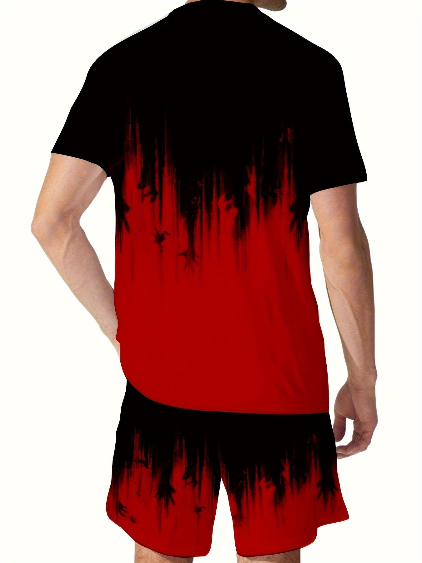 2 Piece Men's Casual T Shirt And Shorts Set Print Polyester