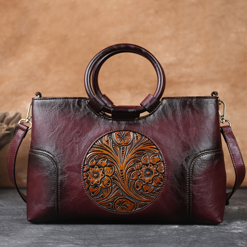 Neulry Vintage Embossed Floral Large Capacity Tote Bag