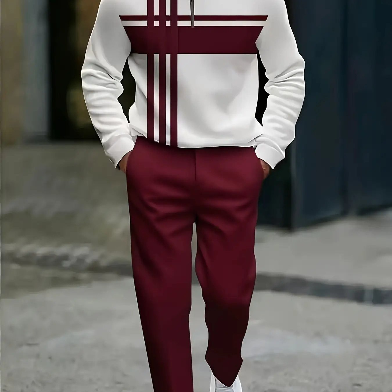 Men's Long Sleeve Tracksuit Set With Bold Contrast Stripes
