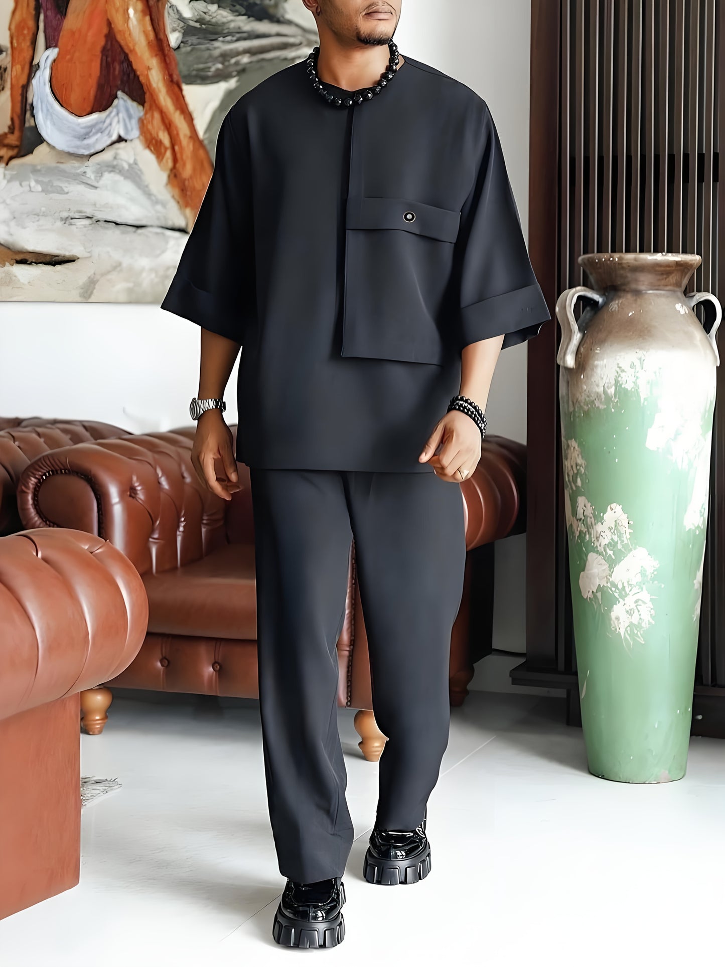 African Dashiki Men 2 Piece Set Casual Sportswear Everyday