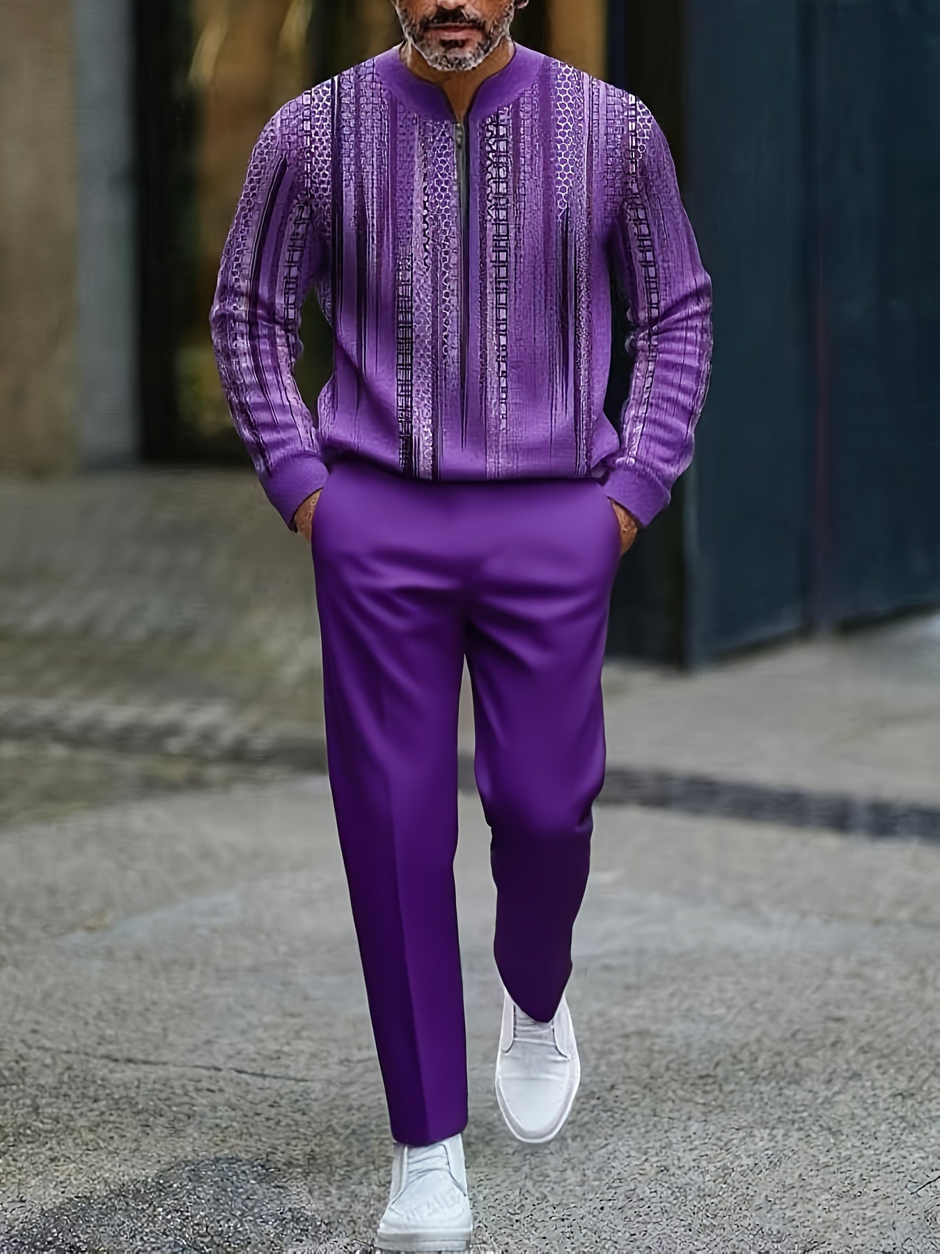Mens 2 Pack Long Sleeve Sports Suit Set With 3D Pattern