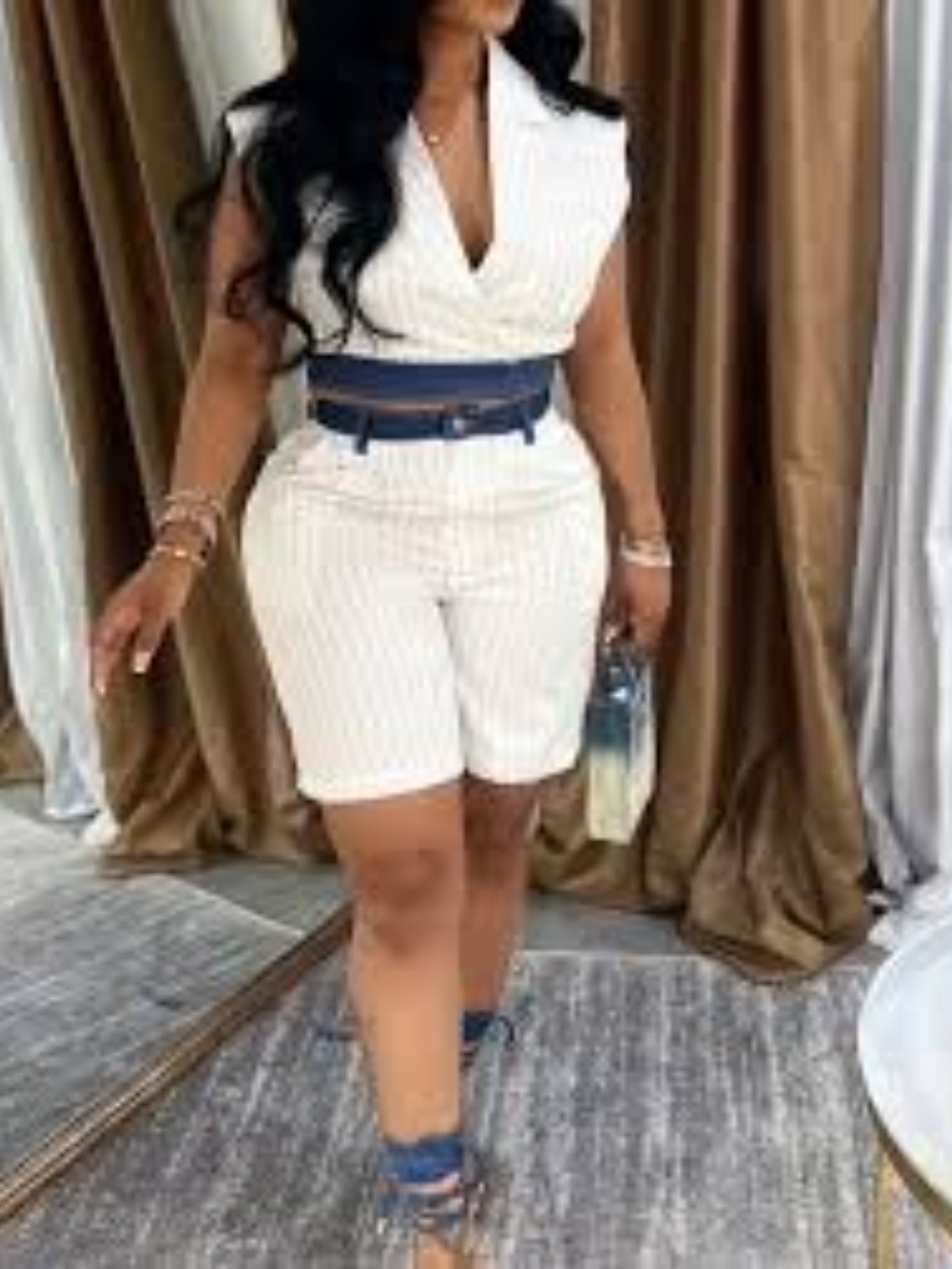 Two Piece Womens Spliced Sleeveless Vest Shorts Set