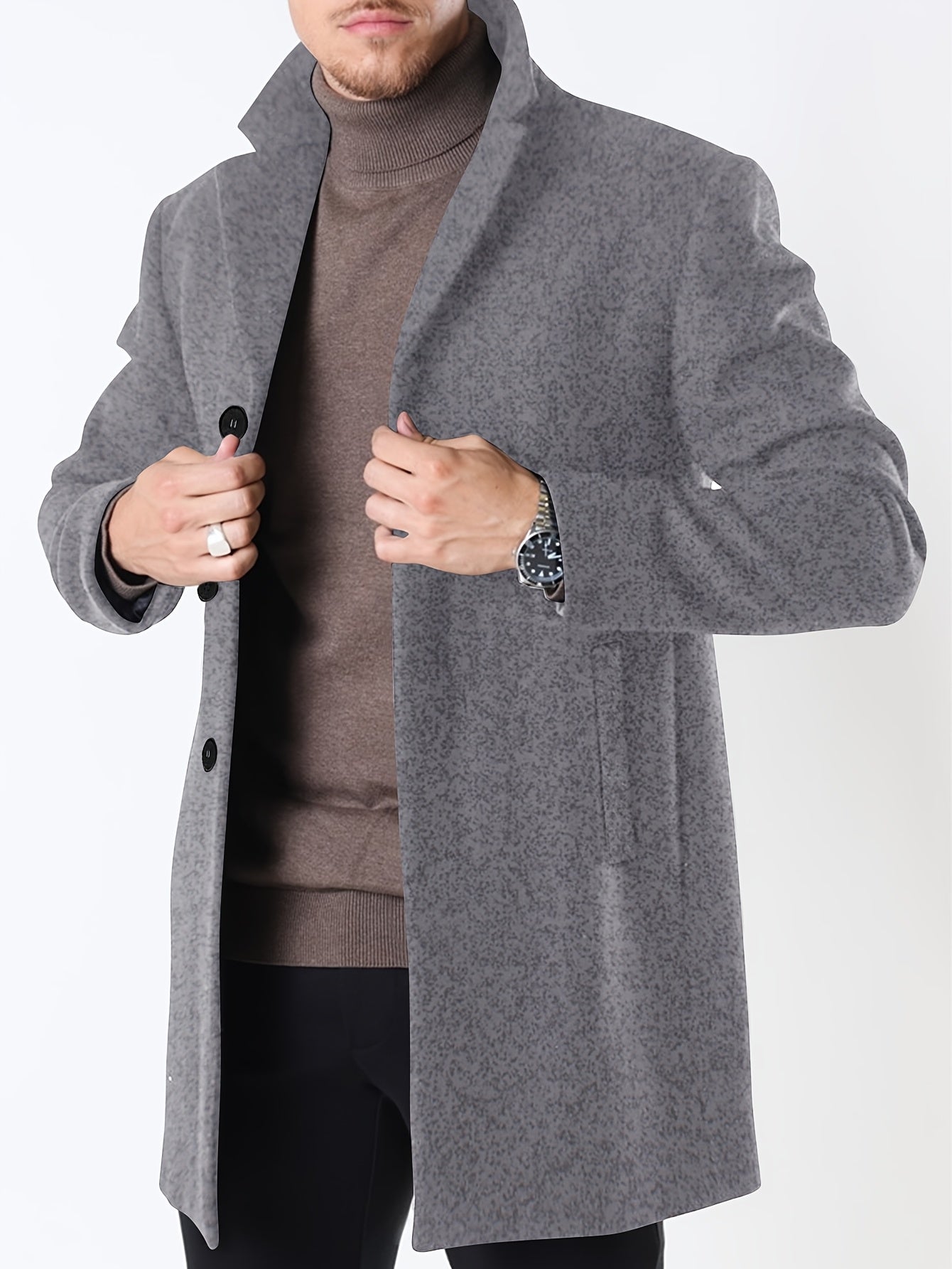 BOWOWOR Mens Slim Fit Trench Coat Notched Collar Outerwear
