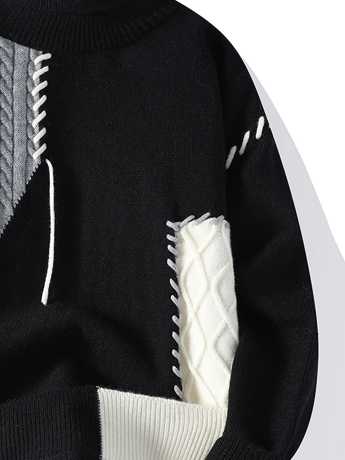 SENMEIGUO Mens Slim Fit Geometric Knit Pullover High Neck