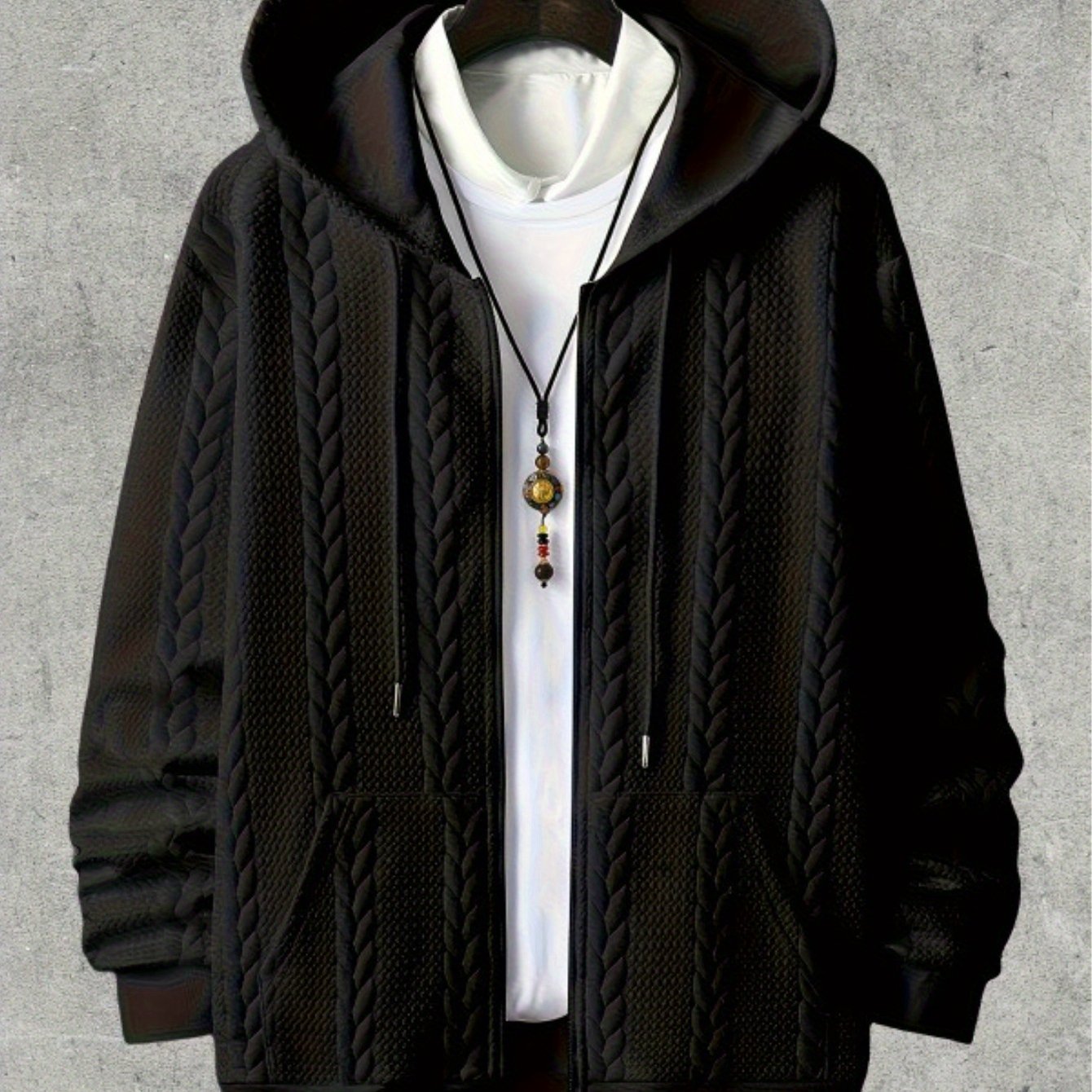 Mens Hooded Zip Up Jacket Lightweight Warm Coat Everyday
