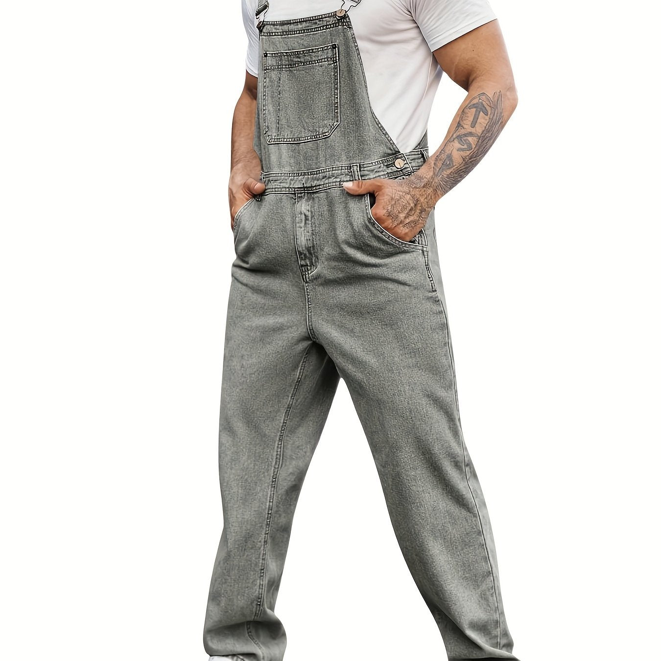 Men's Denim Bib Overalls Straps Boot Cut Casual Jumpsuit