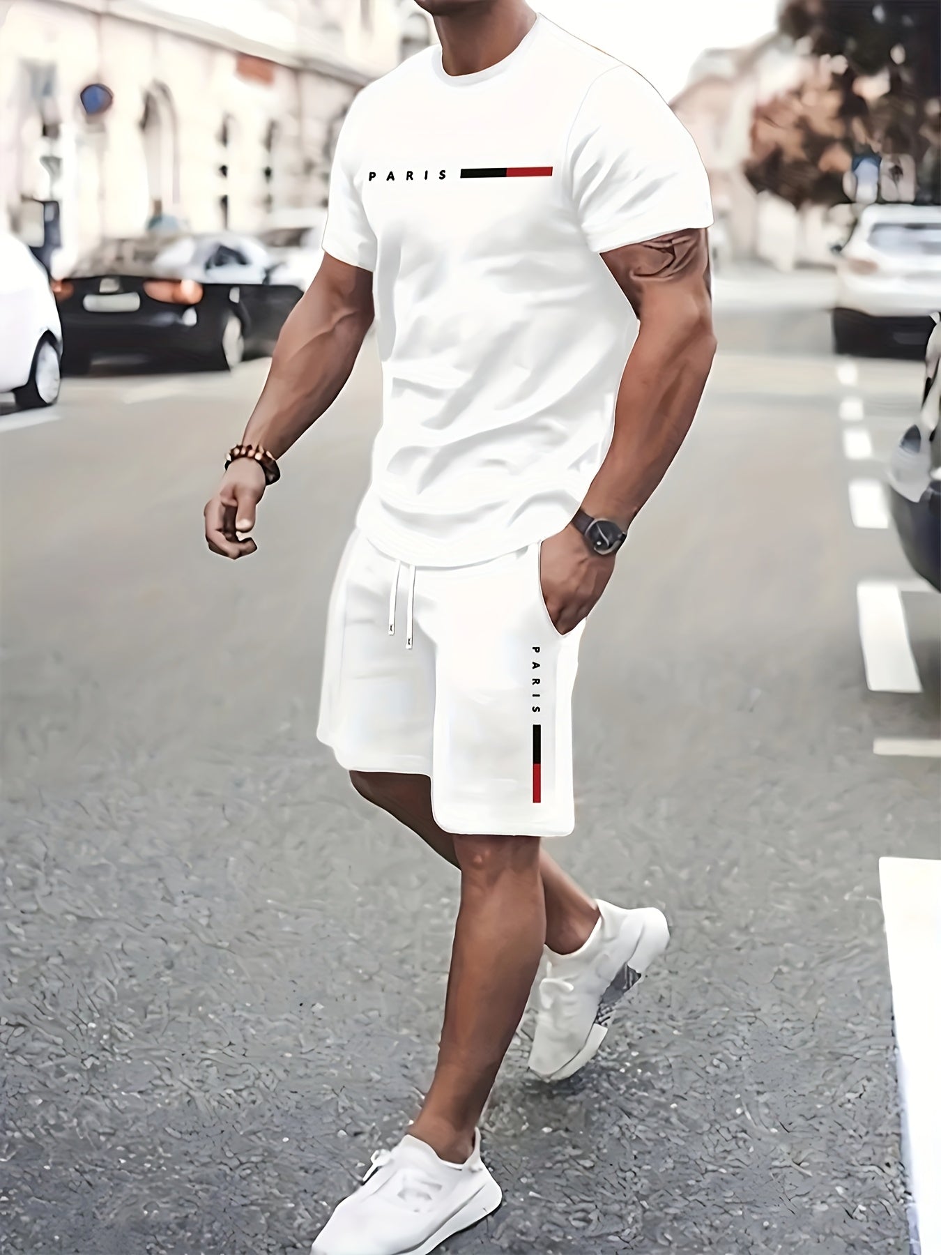 Men's Paris Print Two Piece Casual Sportswear Set Regular