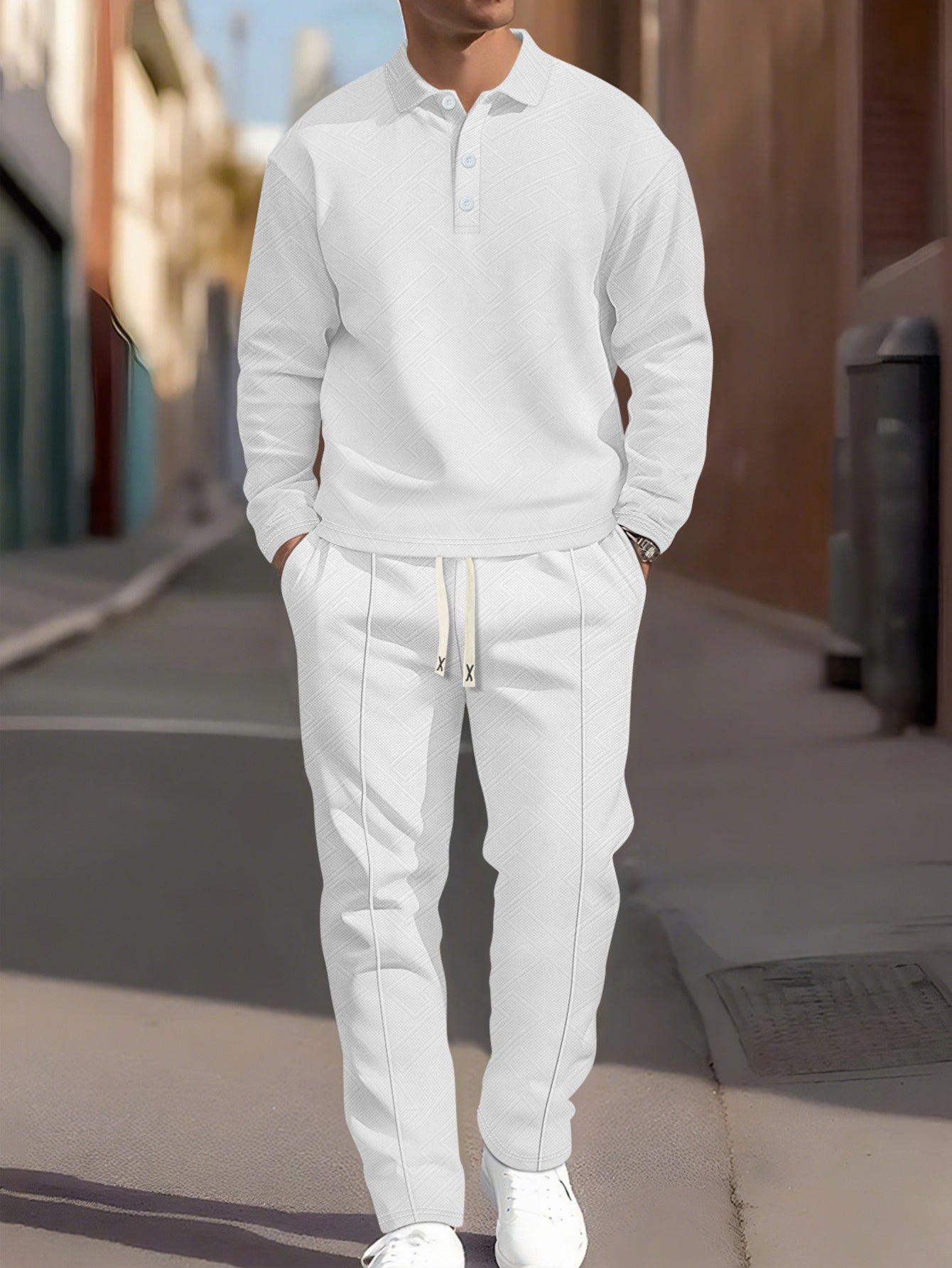 Men's Casual Slim Lapel Jacquard Knit Suit Set Autumn Winter