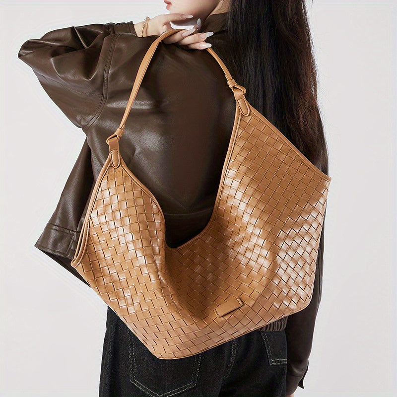 Vintage Cowhide Woven Leather Tote Bag by Unknown Brand