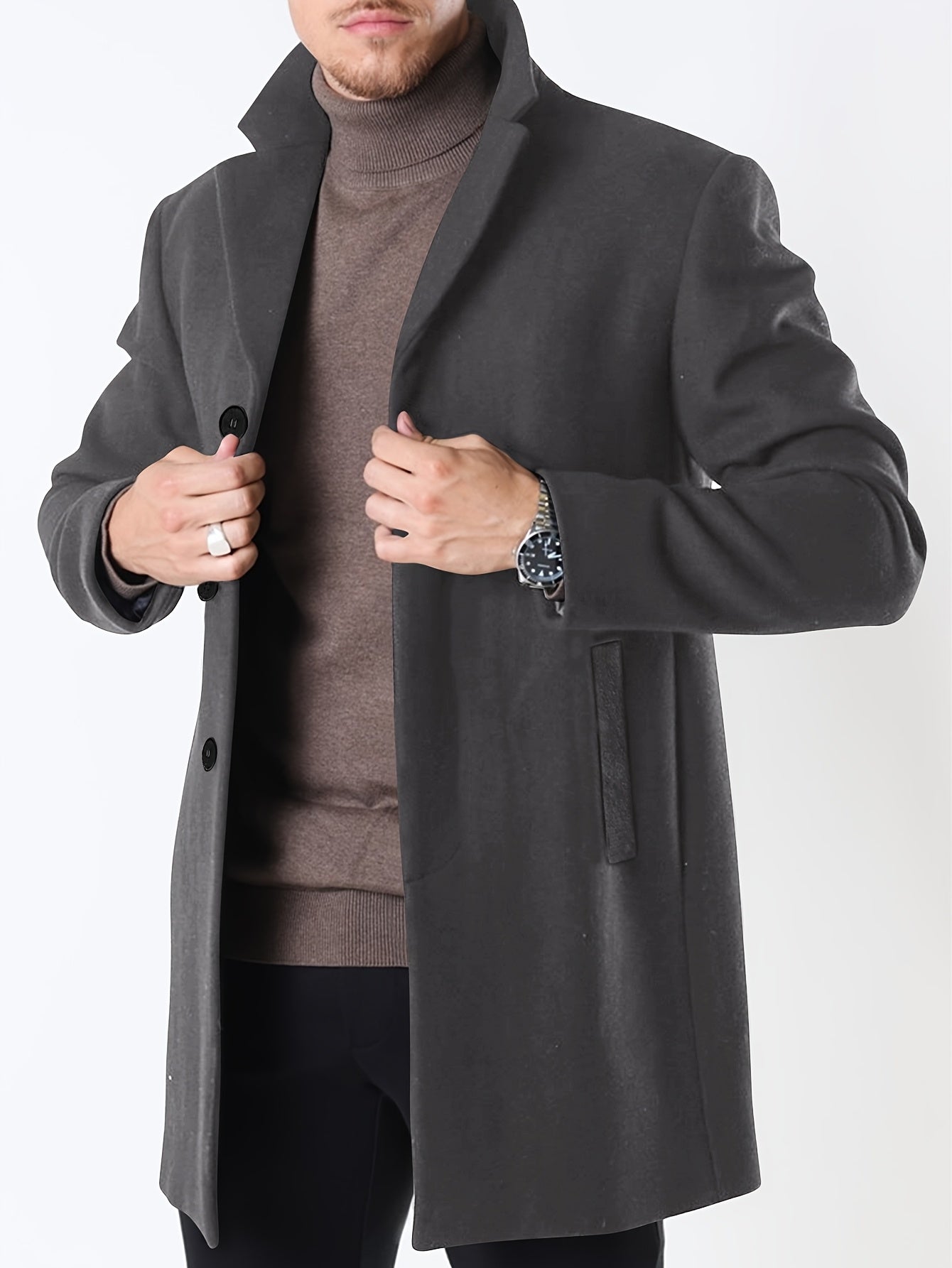BOWOWOR Mens Slim Fit Trench Coat Notched Collar Outerwear