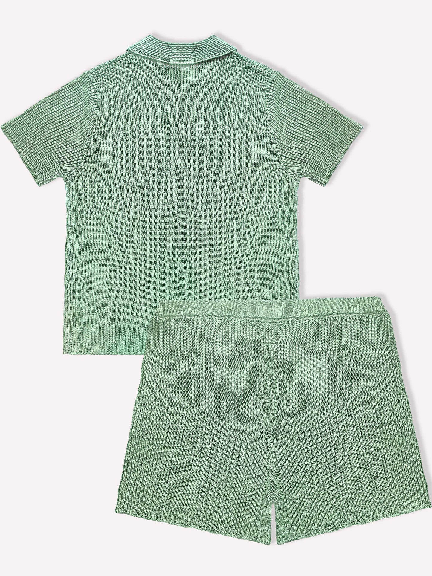 Nylon Knit Button Up Shirt and Shorts Set for Spring