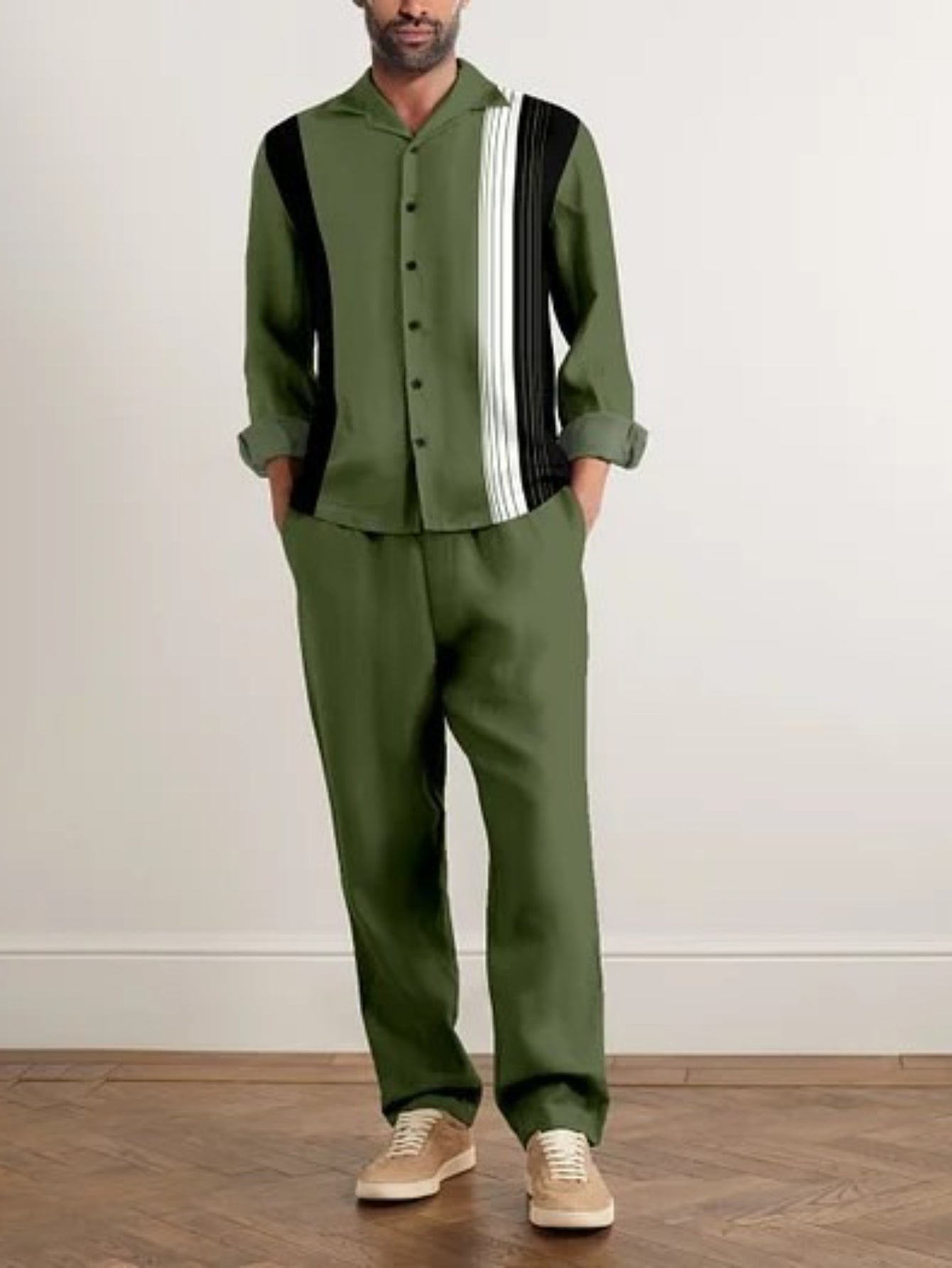 Men's Classic Striped Suit Set With Matching Trousers