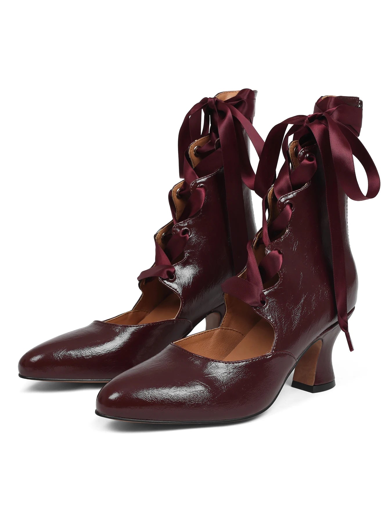 Gothic Lace Up High Heels For Women Satin Ribbon Pumps