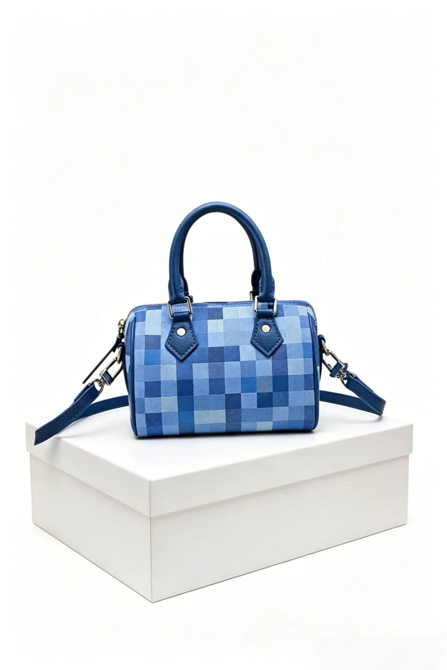 2026 Fashion New Luxury Women's Bag 18X12X10CM Speed Blue Checkerboard Handbag with Shoulder Strap No Box