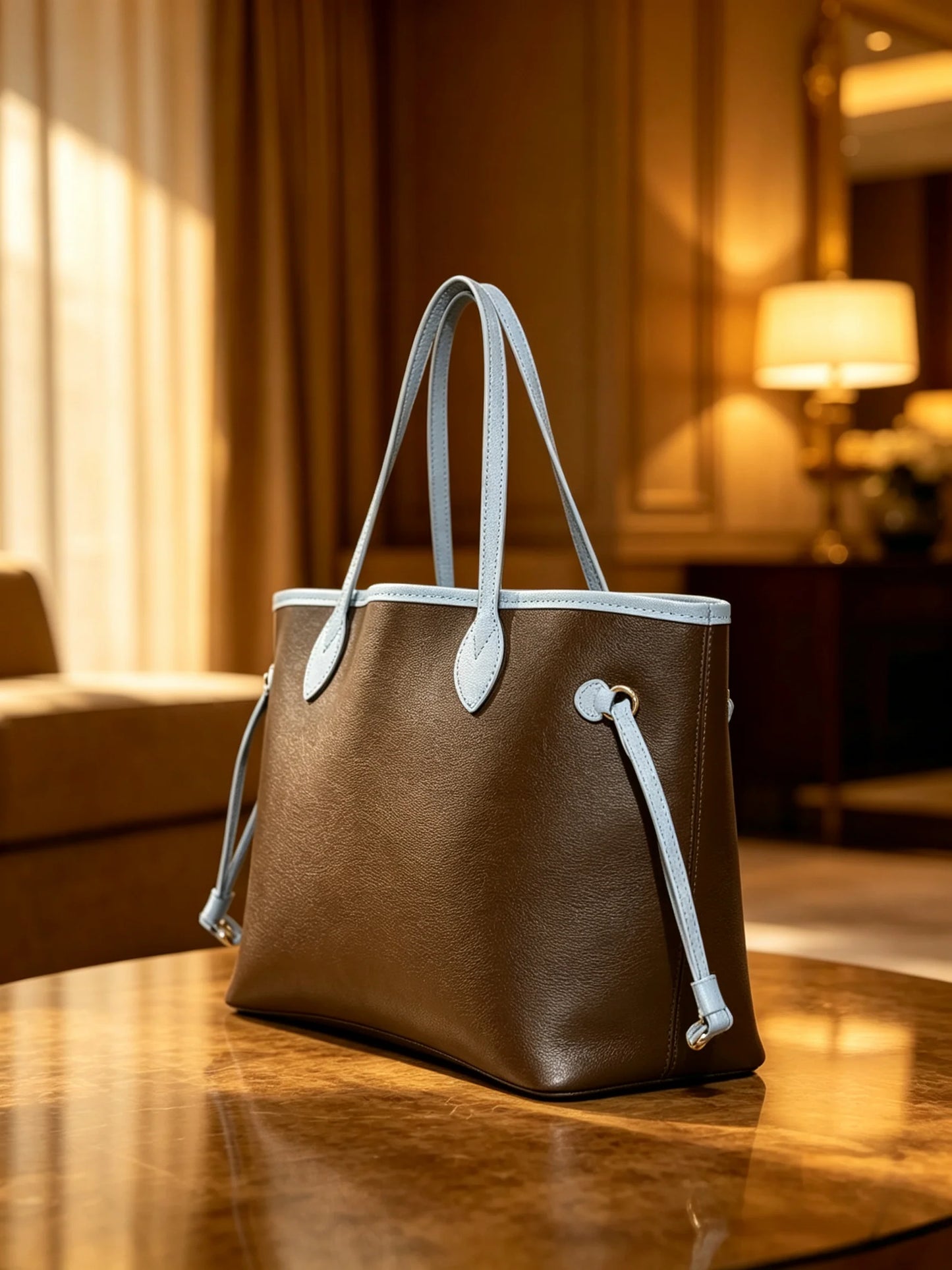 Women's Block Tote Bag With Drawstring Large Capacity