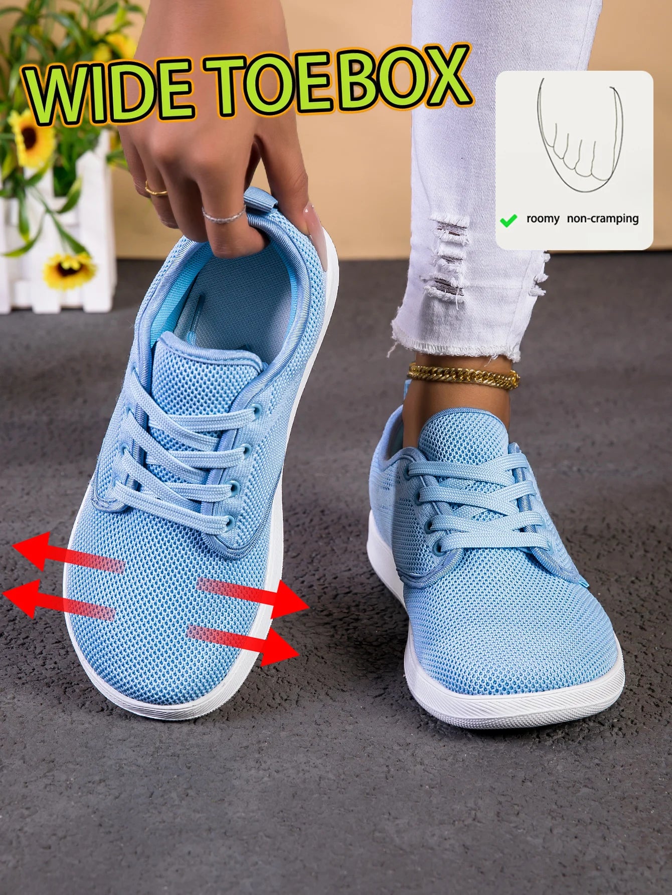 Women Wide Toe Box Walking Shoes Breathable Mesh Sneakers Lightweight