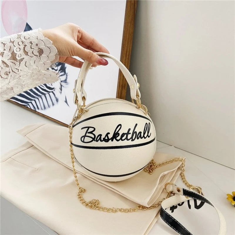 Soccer Shaped Handbag with Top Handle Gold Chain Strap Trendy Novelty Crossbody Purse Sport Mini Shoulder Bag for Daily Use