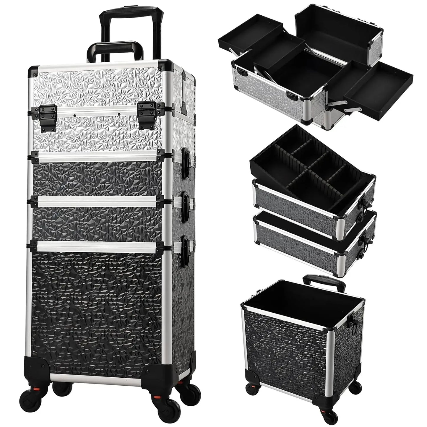 MaxuleneCN Makeup Trolley Case On Wheels Detachable 4 In 1