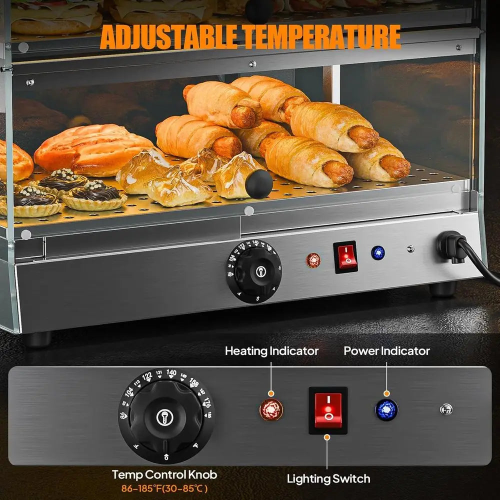 2 Tier Countertop Food Warmer With LED Lighting Front Doors