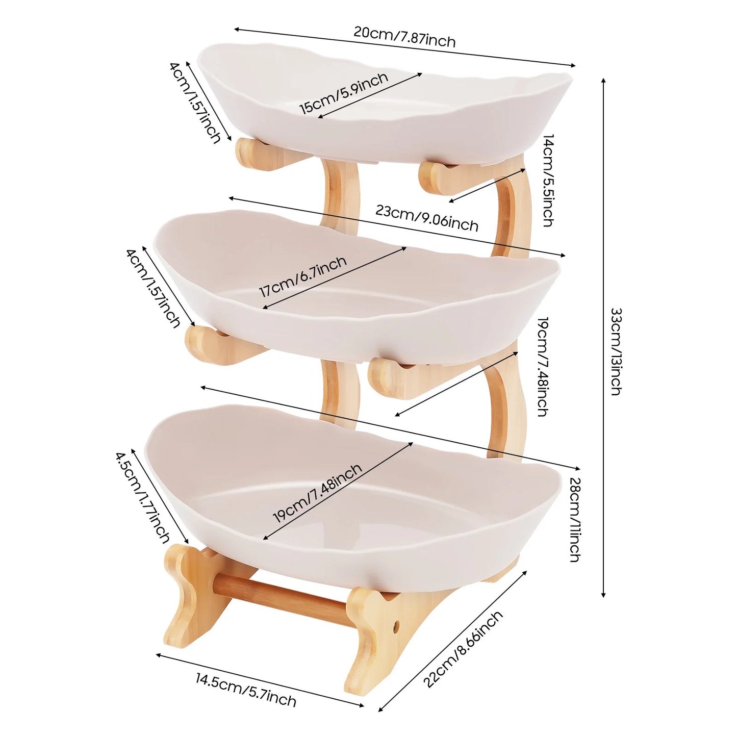 Hign-Concerned 3 Tier Fruit Plate With Bamboo Wood Stand
